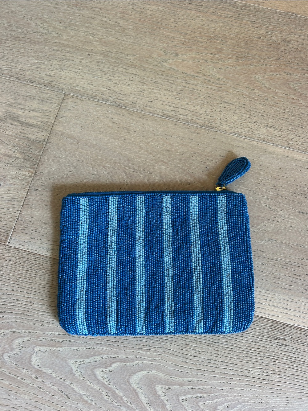 Anthropologie Blue Beaded Zip Pouch with Gold Trim - Picture 2 of 6